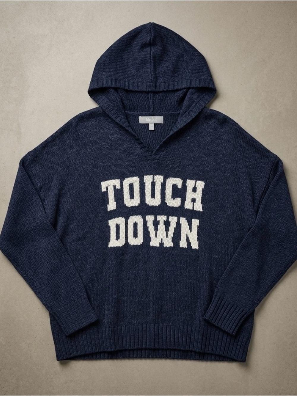 Marled Reunited Clothing Navy “Touch Down”Knit Hoodie Sweater - football season